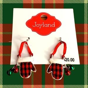 Brand new never worn Joyland Christmas plaid mitten earrings w/ little bells.